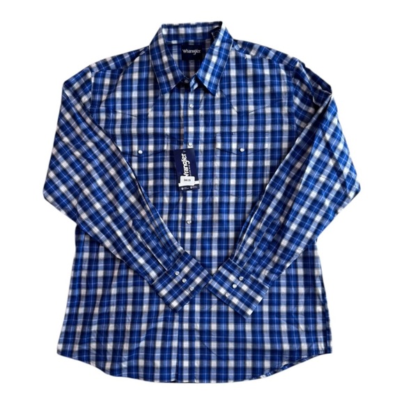 Wrangler Other - Wrangler Men's Blue and White Plaid Pearl-snap Shirt